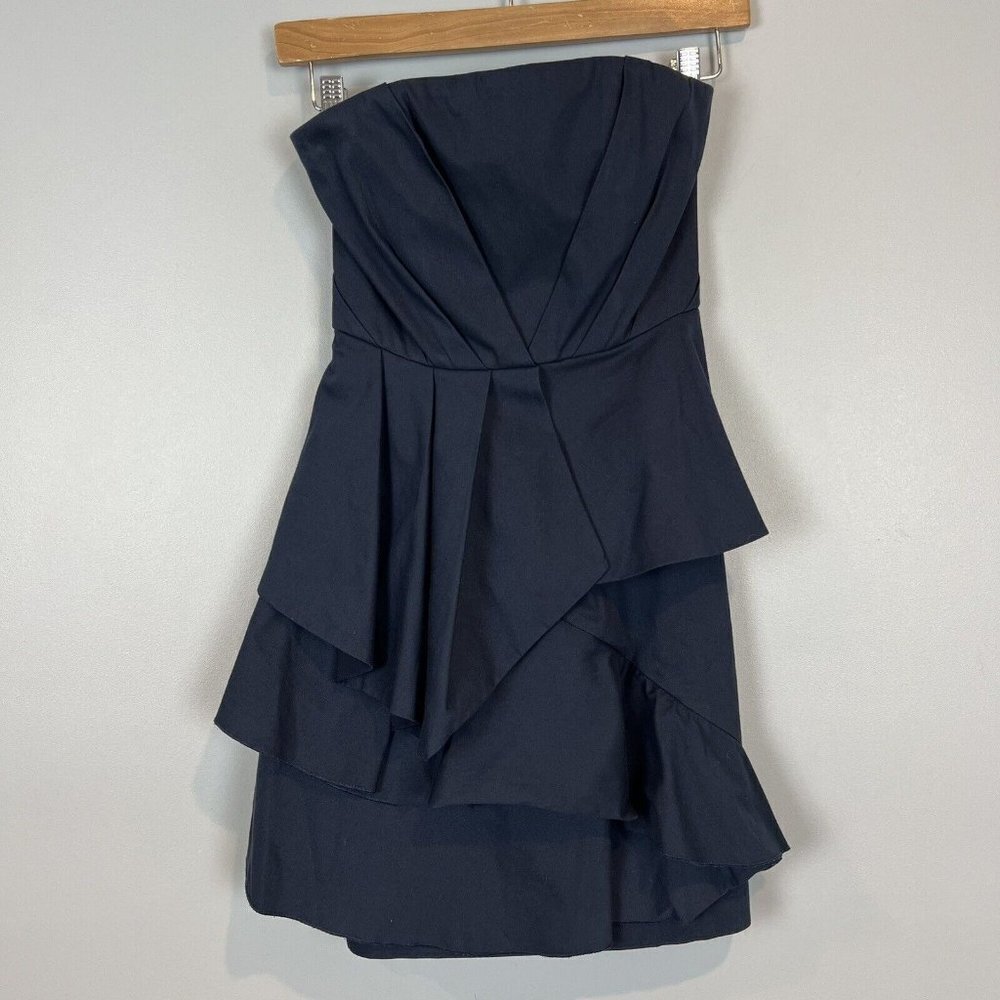 Alice + Olivia Strapless Navy Short Dress Layered Detail Size 0